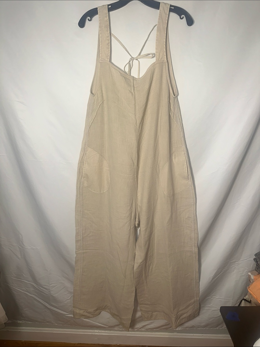 Zenana Neutral Beige Wide-Leg Tie-Back Jumpsuit